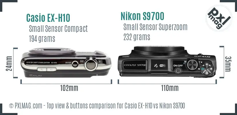 Casio EX-H10 vs Nikon S9700 top view buttons comparison