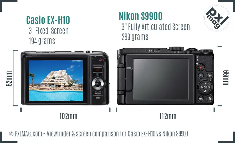 Casio EX-H10 vs Nikon S9900 Screen and Viewfinder comparison