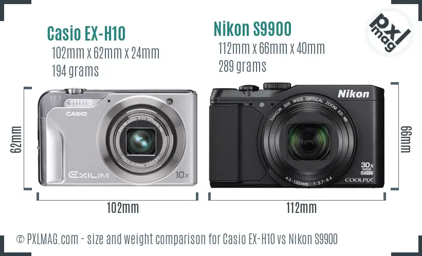 Casio EX-H10 vs Nikon S9900 size comparison