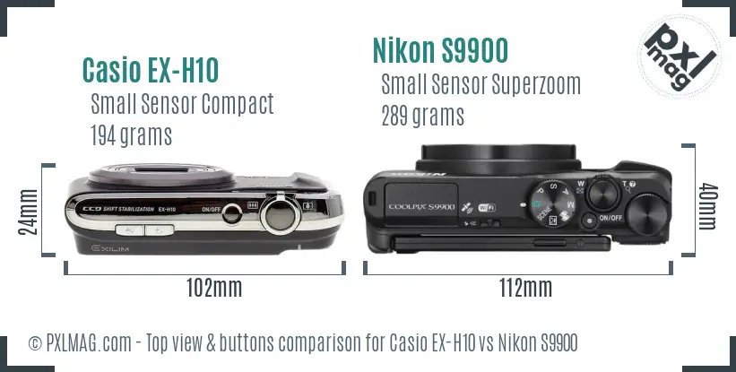 Casio EX-H10 vs Nikon S9900 top view buttons comparison