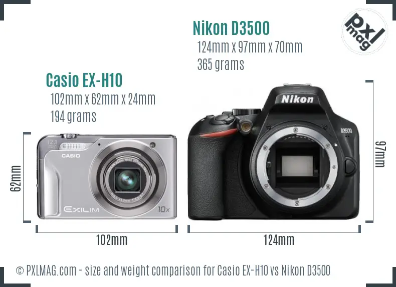 Casio EX-H10 vs Nikon D3500 size comparison