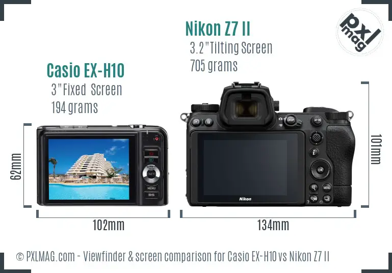 Casio EX-H10 vs Nikon Z7 II Screen and Viewfinder comparison