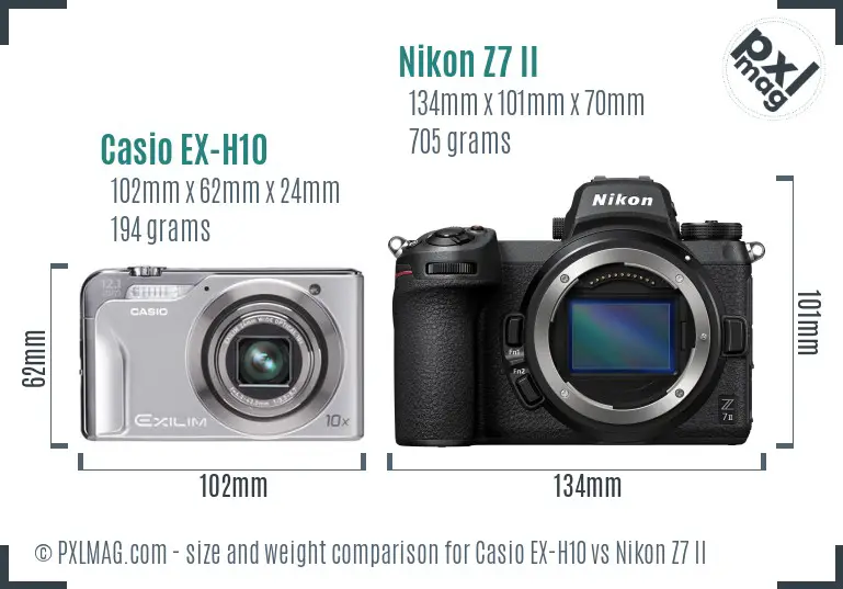 Casio EX-H10 vs Nikon Z7 II size comparison