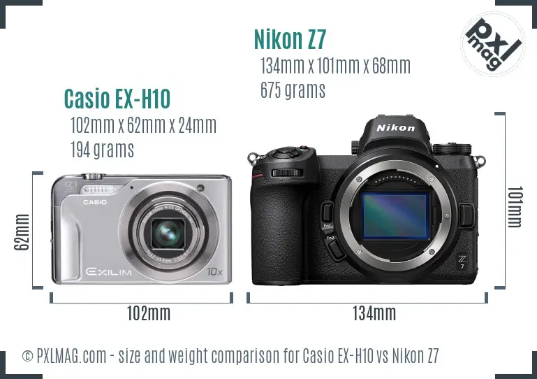Casio EX-H10 vs Nikon Z7 size comparison