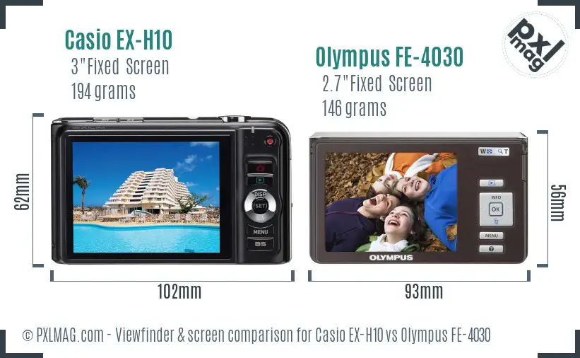 Casio EX-H10 vs Olympus FE-4030 Screen and Viewfinder comparison