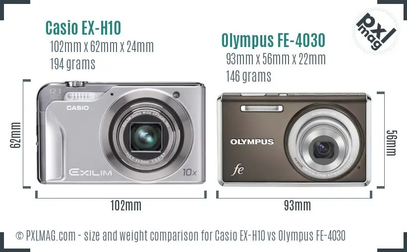 Casio EX-H10 vs Olympus FE-4030 size comparison