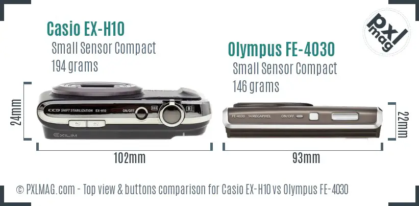 Casio EX-H10 vs Olympus FE-4030 top view buttons comparison