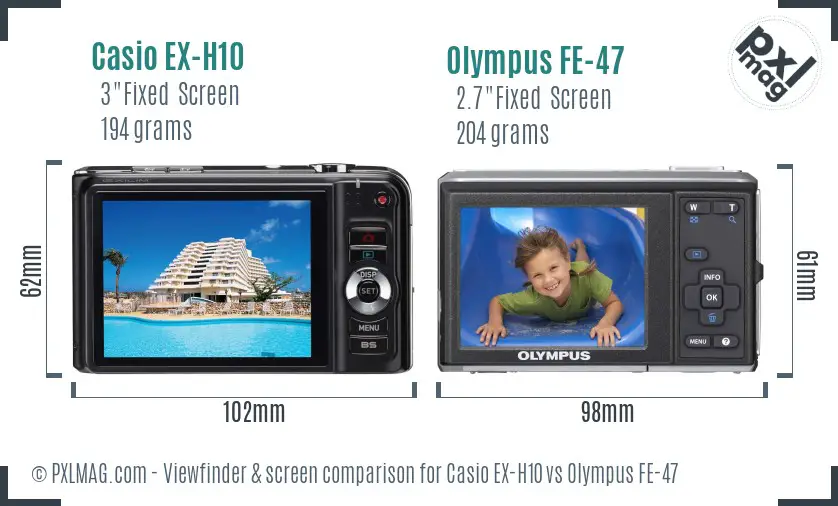 Casio EX-H10 vs Olympus FE-47 Screen and Viewfinder comparison