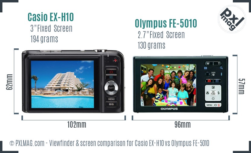 Casio EX-H10 vs Olympus FE-5010 Screen and Viewfinder comparison