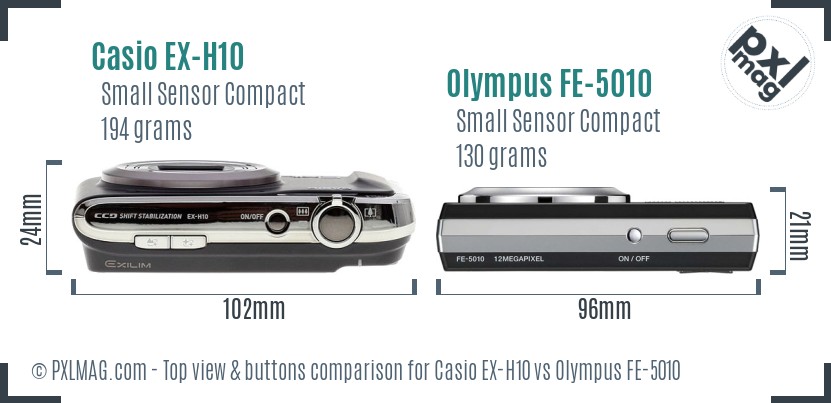 Casio EX-H10 vs Olympus FE-5010 top view buttons comparison