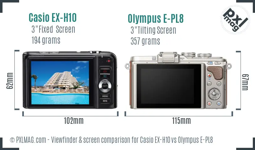 Casio EX-H10 vs Olympus E-PL8 Screen and Viewfinder comparison