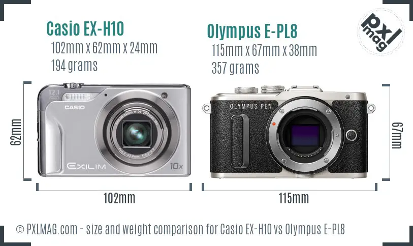 Casio EX-H10 vs Olympus E-PL8 size comparison