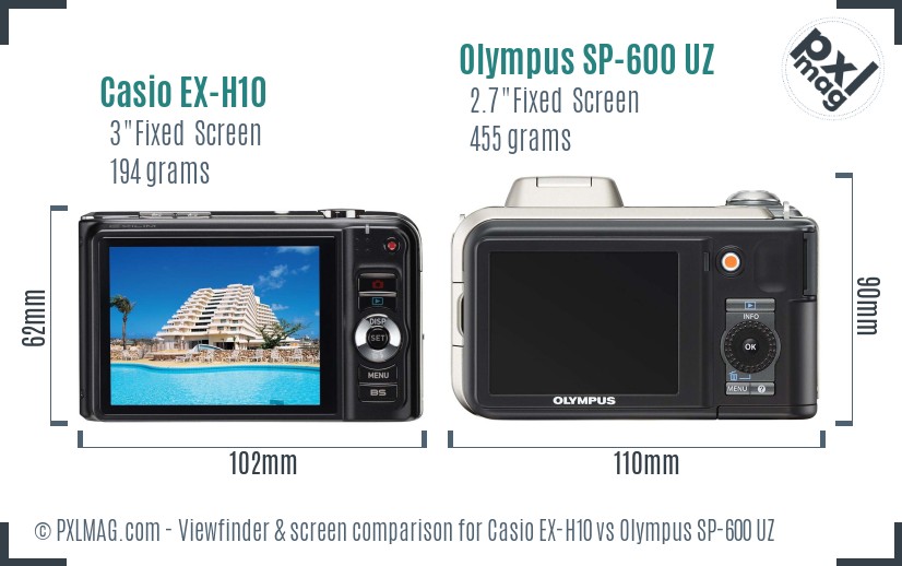 Casio EX-H10 vs Olympus SP-600 UZ Screen and Viewfinder comparison