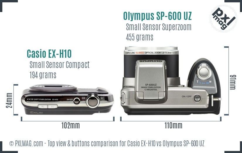 Casio EX-H10 vs Olympus SP-600 UZ top view buttons comparison
