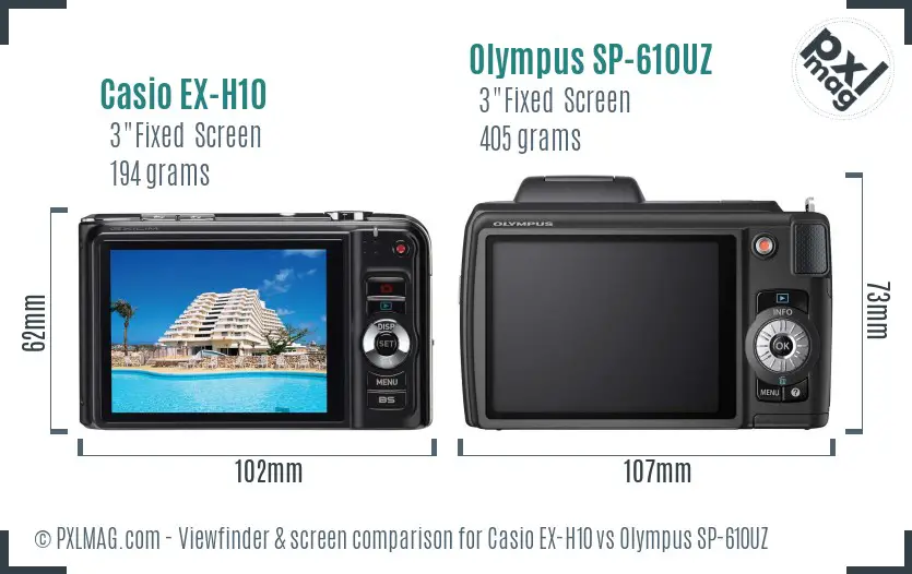 Casio EX-H10 vs Olympus SP-610UZ Screen and Viewfinder comparison Casio EX-H10 vs Olympus SP-610UZ Screen and Viewfinder comparison