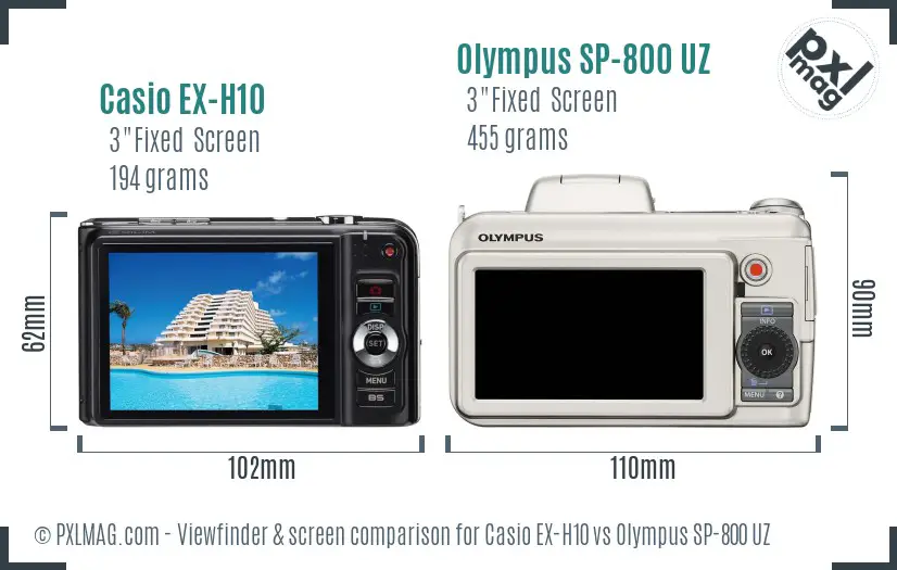 Casio EX-H10 vs Olympus SP-800 UZ Screen and Viewfinder comparison