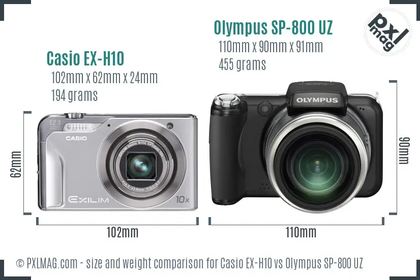 Casio EX-H10 vs Olympus SP-800 UZ size comparison