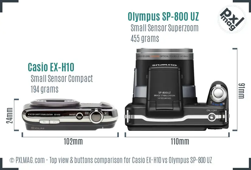 Casio EX-H10 vs Olympus SP-800 UZ top view buttons comparison