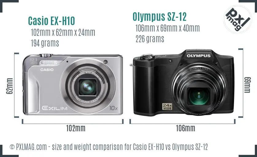 Casio EX-H10 vs Olympus SZ-12 size comparison Casio EX-H10 vs Olympus SZ-12 size comparison