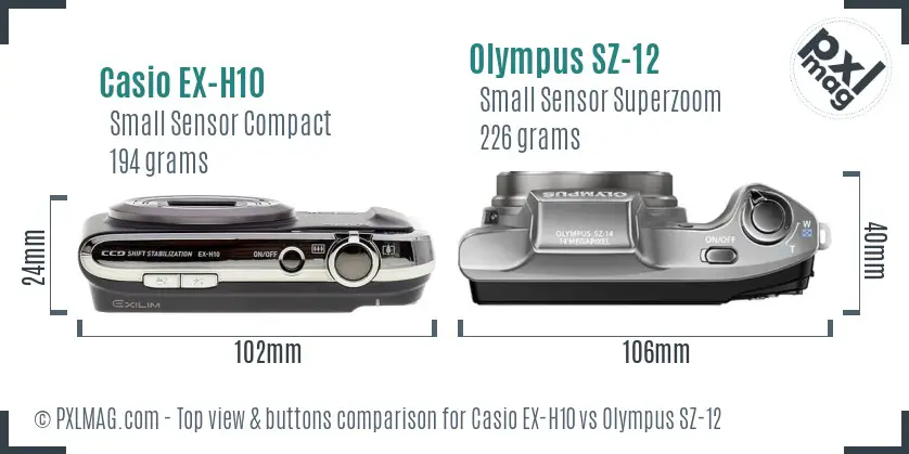 Casio EX-H10 vs Olympus SZ-12 top view buttons comparison Casio EX-H10 vs Olympus SZ-12 top view buttons comparison