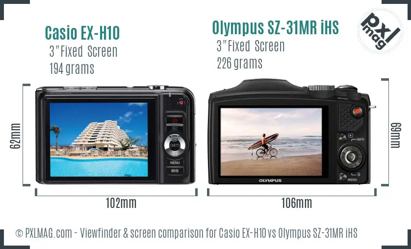 Casio EX-H10 vs Olympus SZ-31MR iHS Screen and Viewfinder comparison