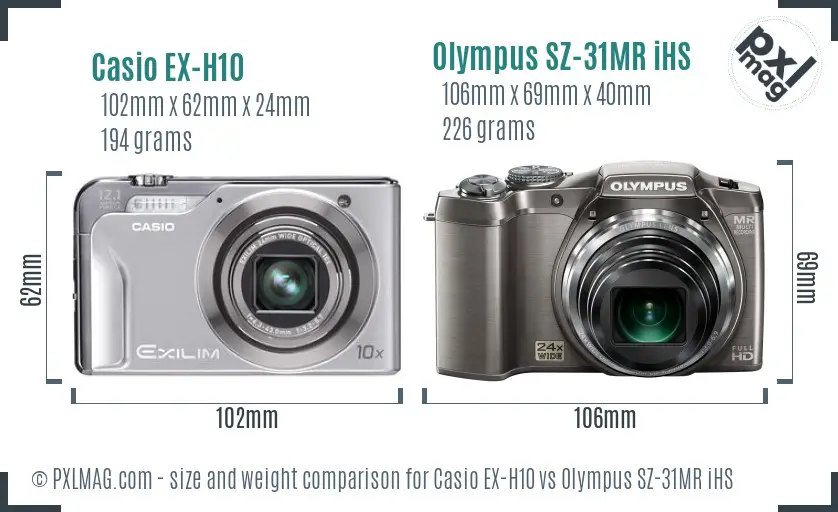 Casio EX-H10 vs Olympus SZ-31MR iHS size comparison
