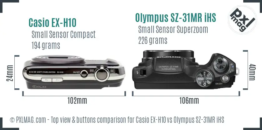 Casio EX-H10 vs Olympus SZ-31MR iHS top view buttons comparison