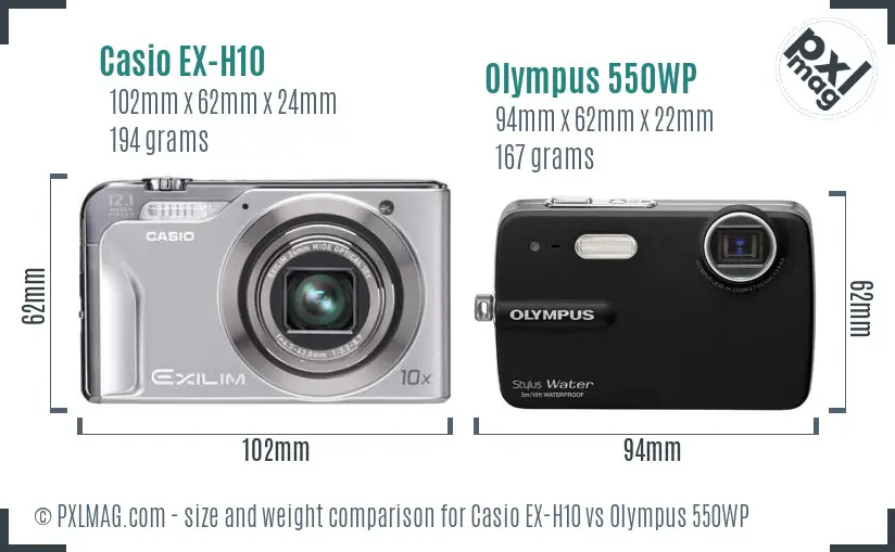Casio EX-H10 vs Olympus 550WP size comparison