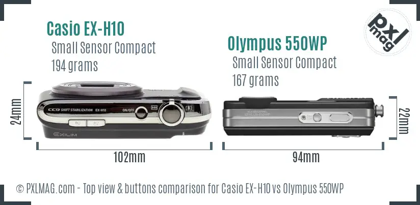 Casio EX-H10 vs Olympus 550WP top view buttons comparison
