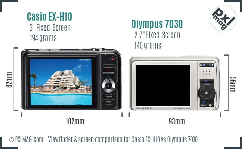 Casio EX-H10 vs Olympus 7030 Screen and Viewfinder comparison