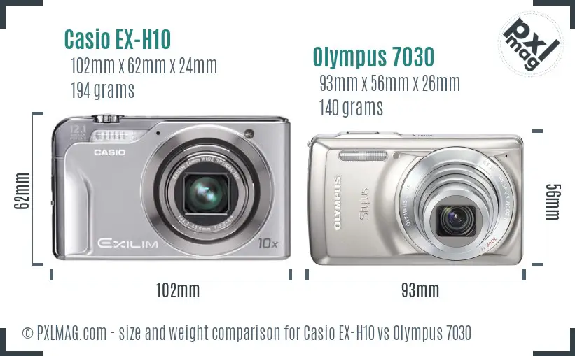 Casio EX-H10 vs Olympus 7030 size comparison