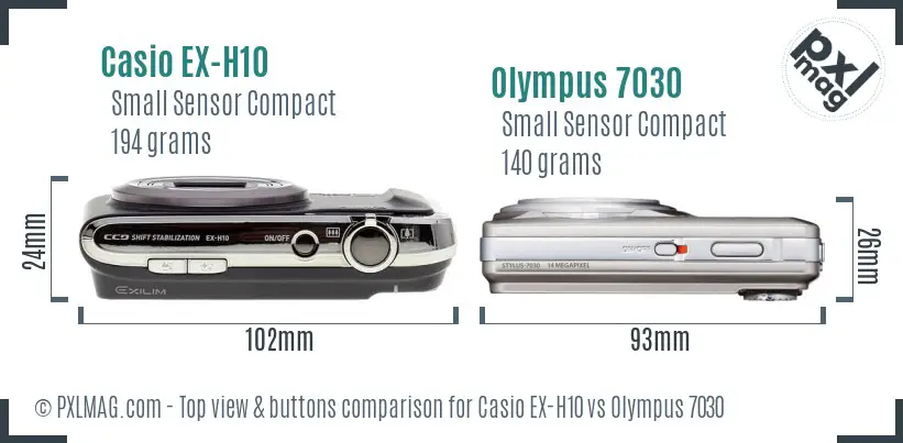 Casio EX-H10 vs Olympus 7030 top view buttons comparison