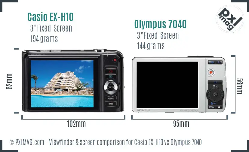 Casio EX-H10 vs Olympus 7040 Screen and Viewfinder comparison