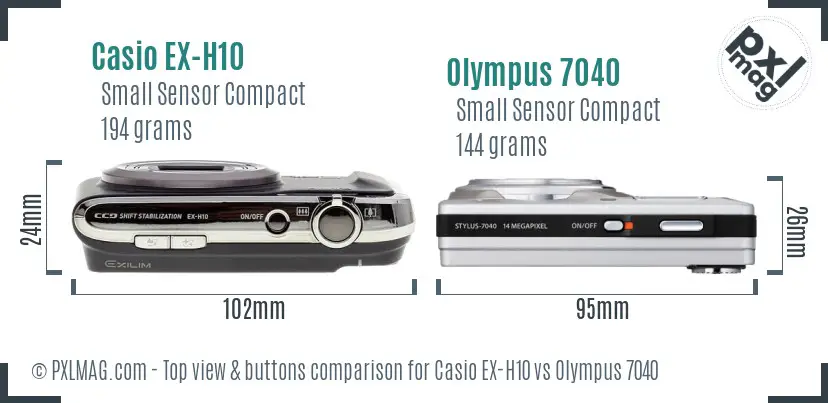 Casio EX-H10 vs Olympus 7040 top view buttons comparison