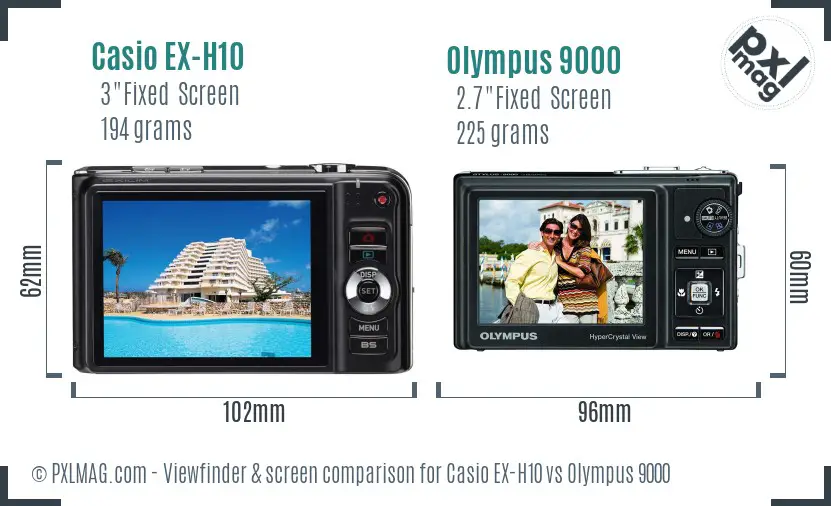 Casio EX-H10 vs Olympus 9000 Screen and Viewfinder comparison