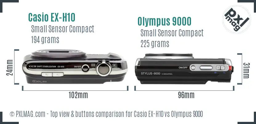 Casio EX-H10 vs Olympus 9000 top view buttons comparison