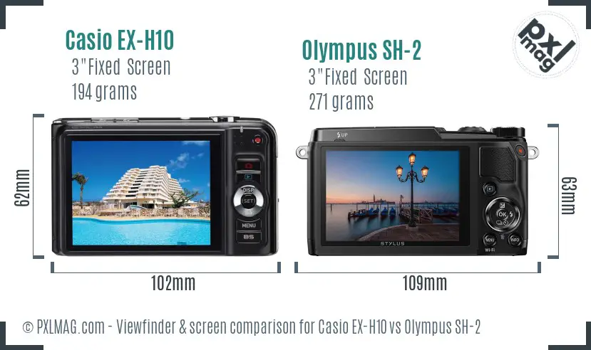 Casio EX-H10 vs Olympus SH-2 Screen and Viewfinder comparison