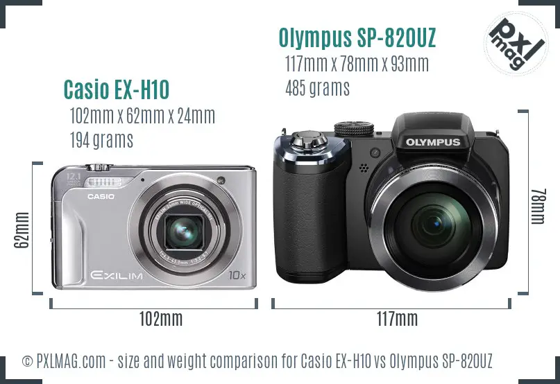 Casio EX-H10 vs Olympus SP-820UZ size comparison