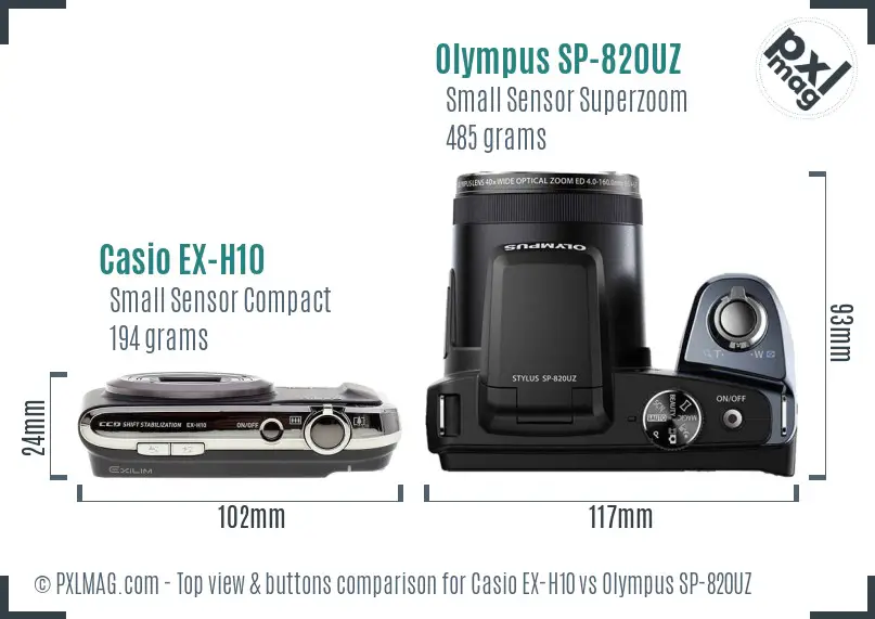 Casio EX-H10 vs Olympus SP-820UZ top view buttons comparison