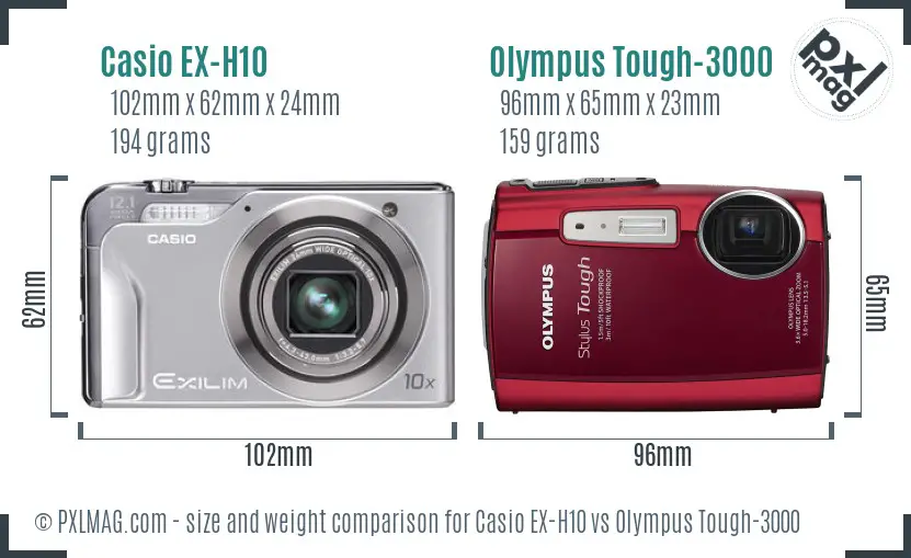 Casio EX-H10 vs Olympus Tough-3000 size comparison Casio EX-H10 vs Olympus Tough-3000 size comparison