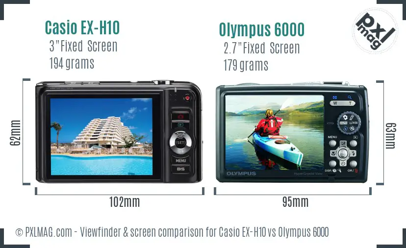 Casio EX-H10 vs Olympus 6000 Screen and Viewfinder comparison Casio EX-H10 vs Olympus 6000 Screen and Viewfinder comparison