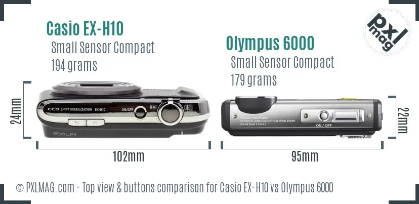 Casio EX-H10 vs Olympus 6000 top view buttons comparison Casio EX-H10 vs Olympus 6000 top view buttons comparison