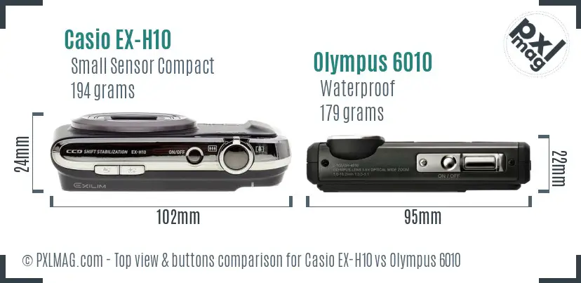 Casio EX-H10 vs Olympus 6010 top view buttons comparison