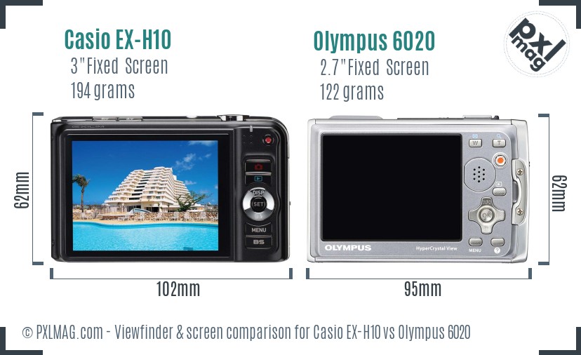Casio EX-H10 vs Olympus 6020 Screen and Viewfinder comparison
