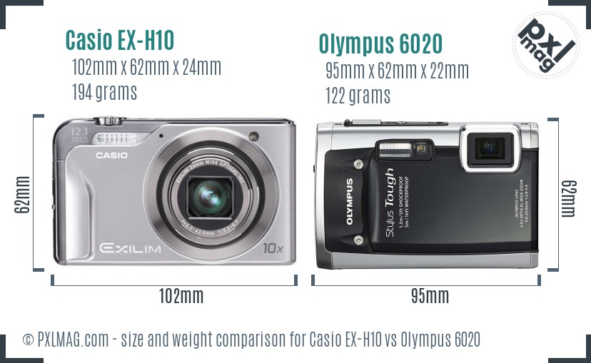Casio EX-H10 vs Olympus 6020 size comparison