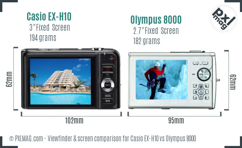 Casio EX-H10 vs Olympus 8000 Screen and Viewfinder comparison