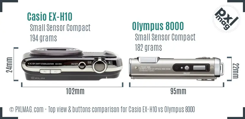 Casio EX-H10 vs Olympus 8000 top view buttons comparison