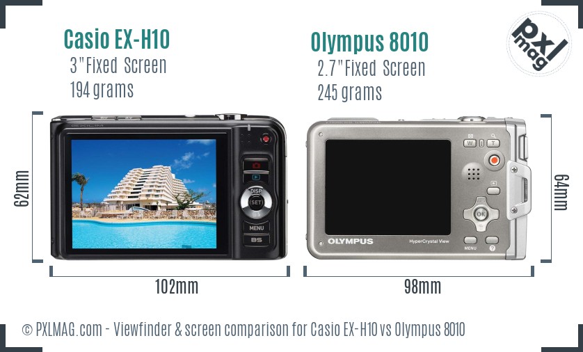 Casio EX-H10 vs Olympus 8010 Screen and Viewfinder comparison