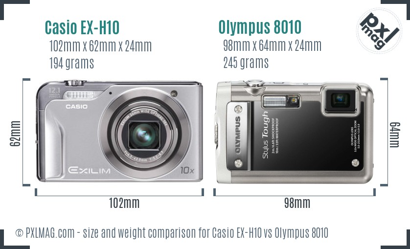 Casio EX-H10 vs Olympus 8010 size comparison