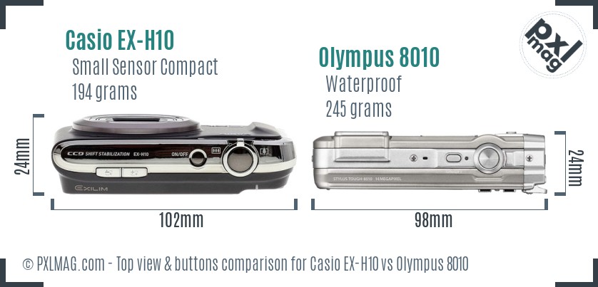 Casio EX-H10 vs Olympus 8010 top view buttons comparison